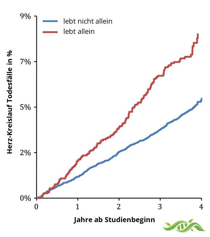 Die Studie zeigte eine deutlich höhere Wahrscheinlichkeit für Herz-Kreislauf-bedingte Todesfälle bei Menschen, die alleine leben. 