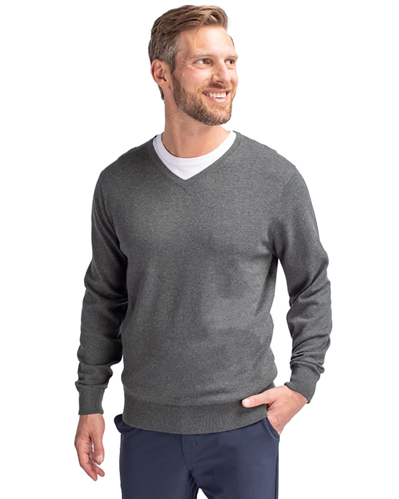 Cutter & Buck Lakemont Tri-Blend Men’s V-Neck Pullover Sweater in Charcoal Heather