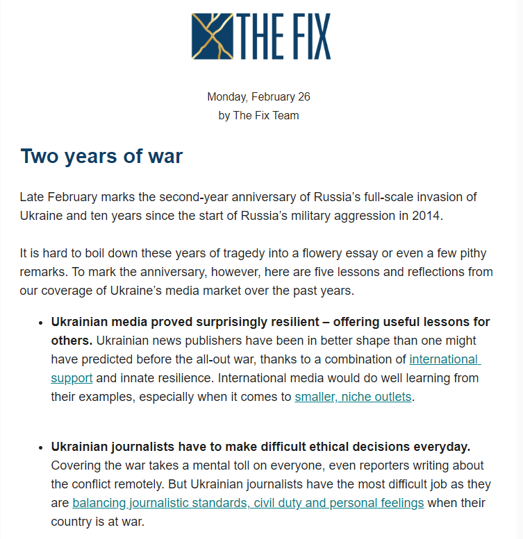 Англомовна розсилка видання The Fix Media. Головний редактор — Антон Процюк.