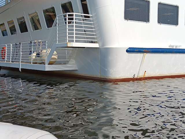 Close up of a cruise ship that uses the ICW, showing it has an 8 foot draft.