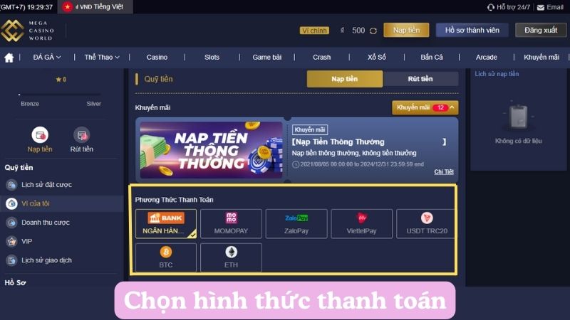 Chọn hình thức thanh toán