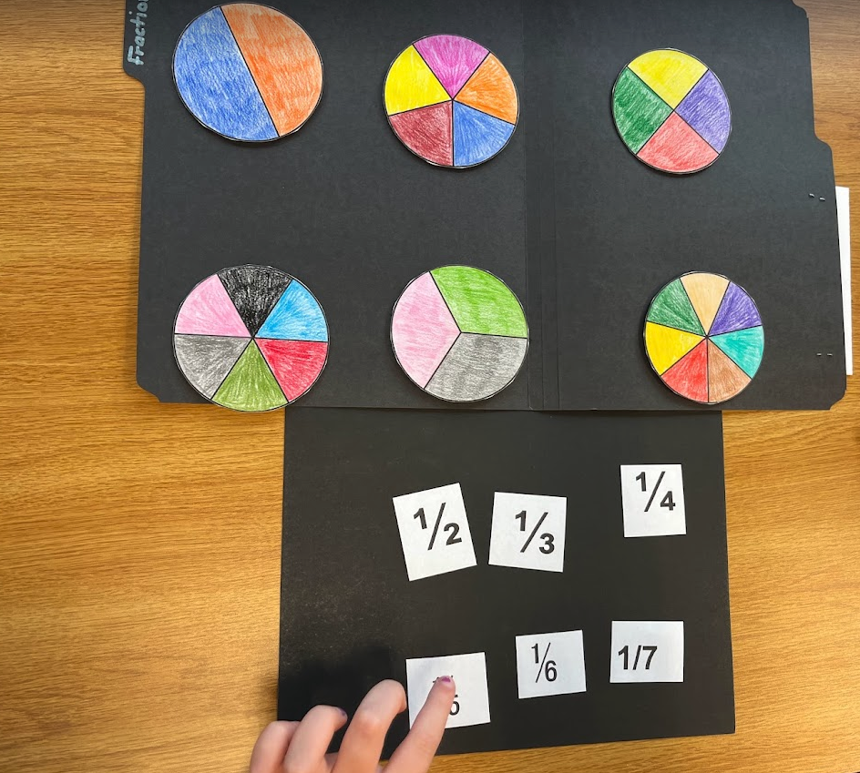 File folder game with simple fractions using circles.