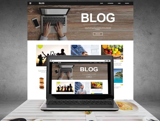Graphic of a Laptop With a Background to Demonstrate Blog Website Example