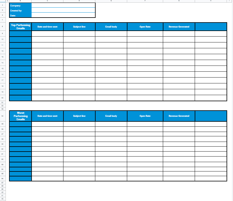 An example of an email marketing audit template