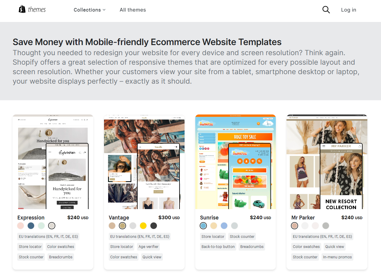 Example of Shopify templates.