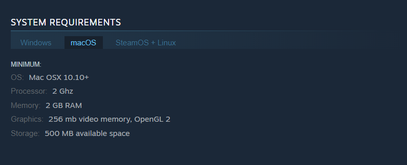 Steam system requirements for Stardew Valley on Mac