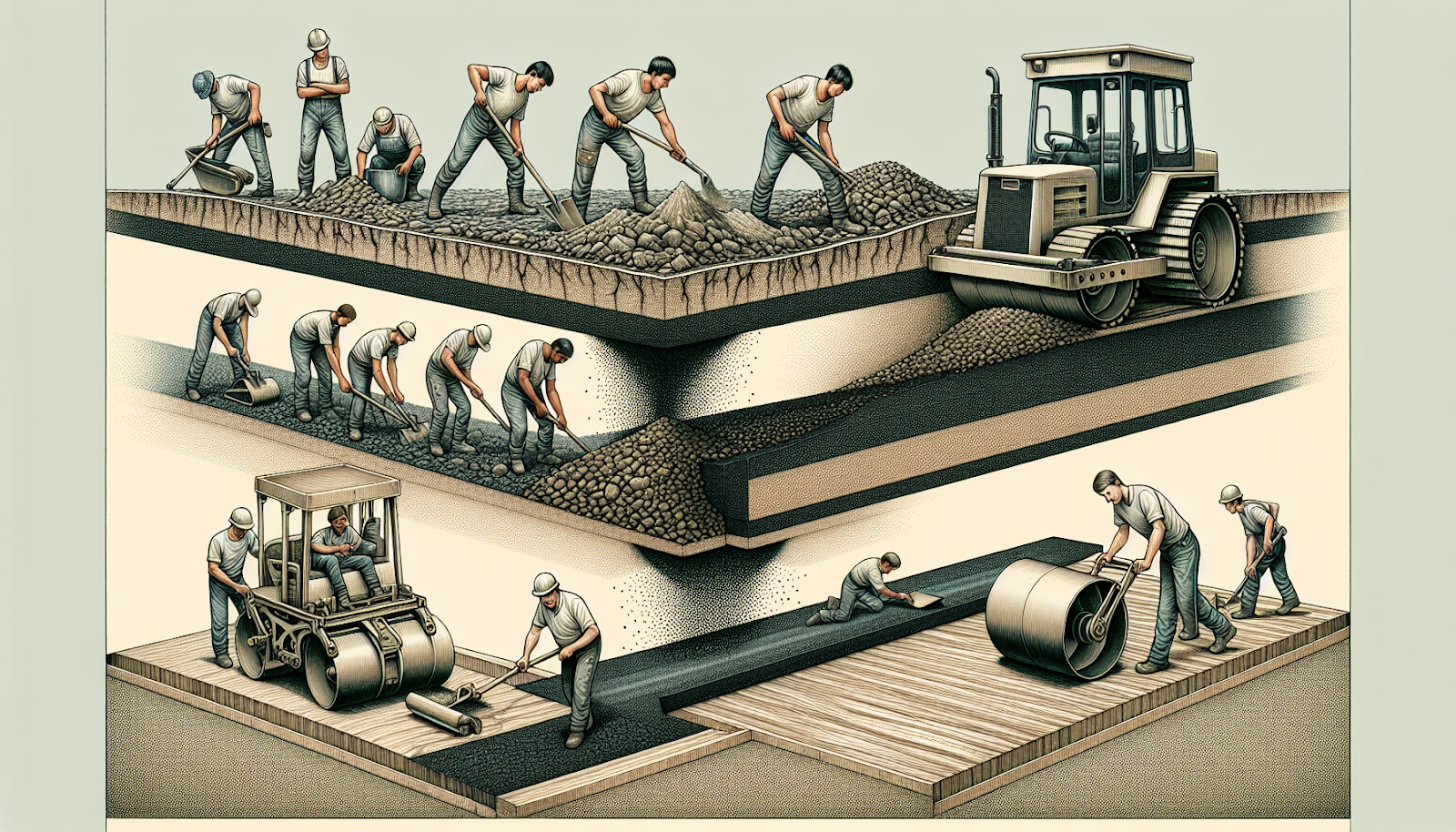 Illustration of preparing the foundation for a recycled asphalt driveway