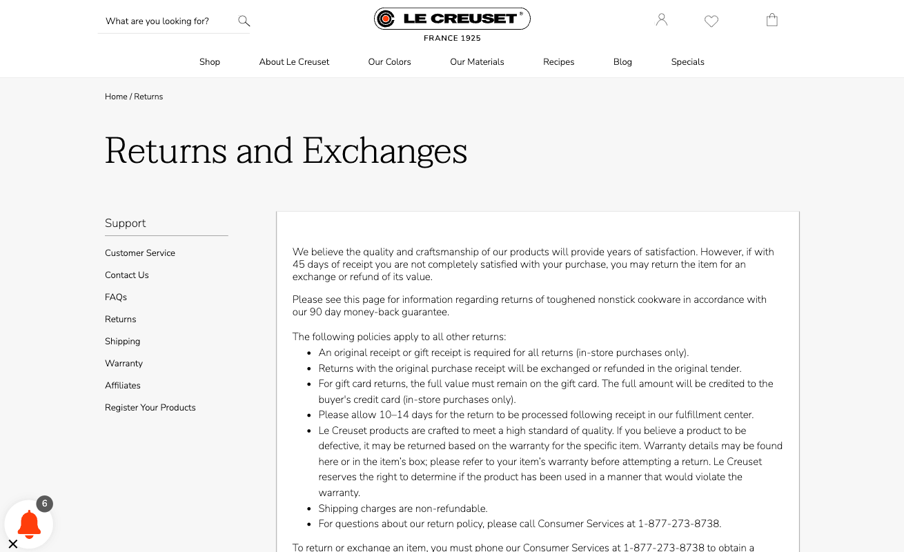 example of return policy