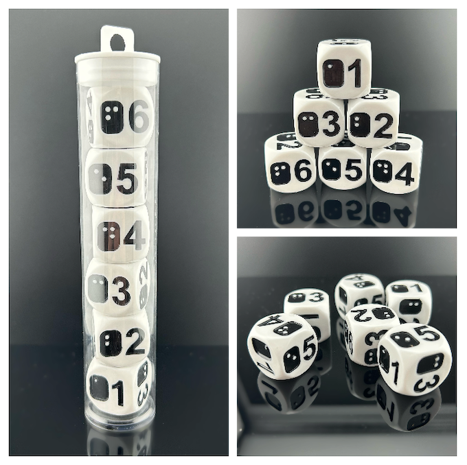 A collage/collection of images of the D6 Level Up highlighting the packaging (clear plastic tube), colorway, and dual-media design. 
