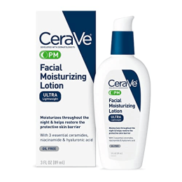 Apply CeraVe PM Facial Moisturiser to your face.