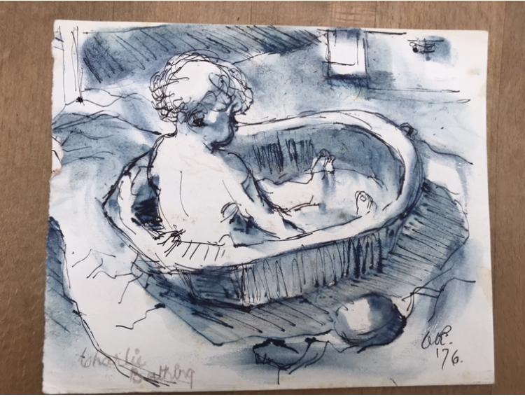 A drawing of a baby in a tub

Description automatically generated