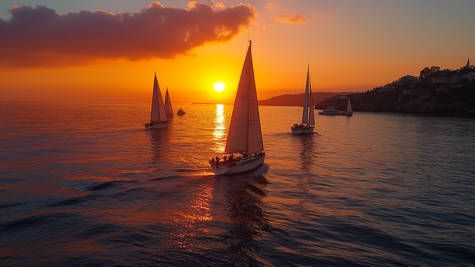 People on a sunset sailing tour in San Francisco Bay, enjoying the view.