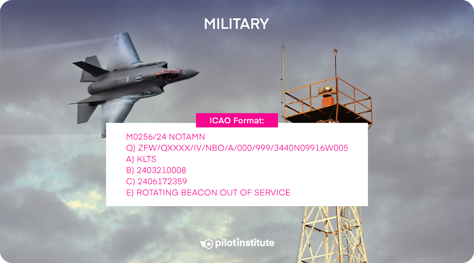 A military NOTAM for a rotating beacon out of service.