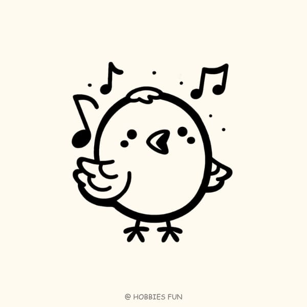 Cute bird drawing, Singing Bird