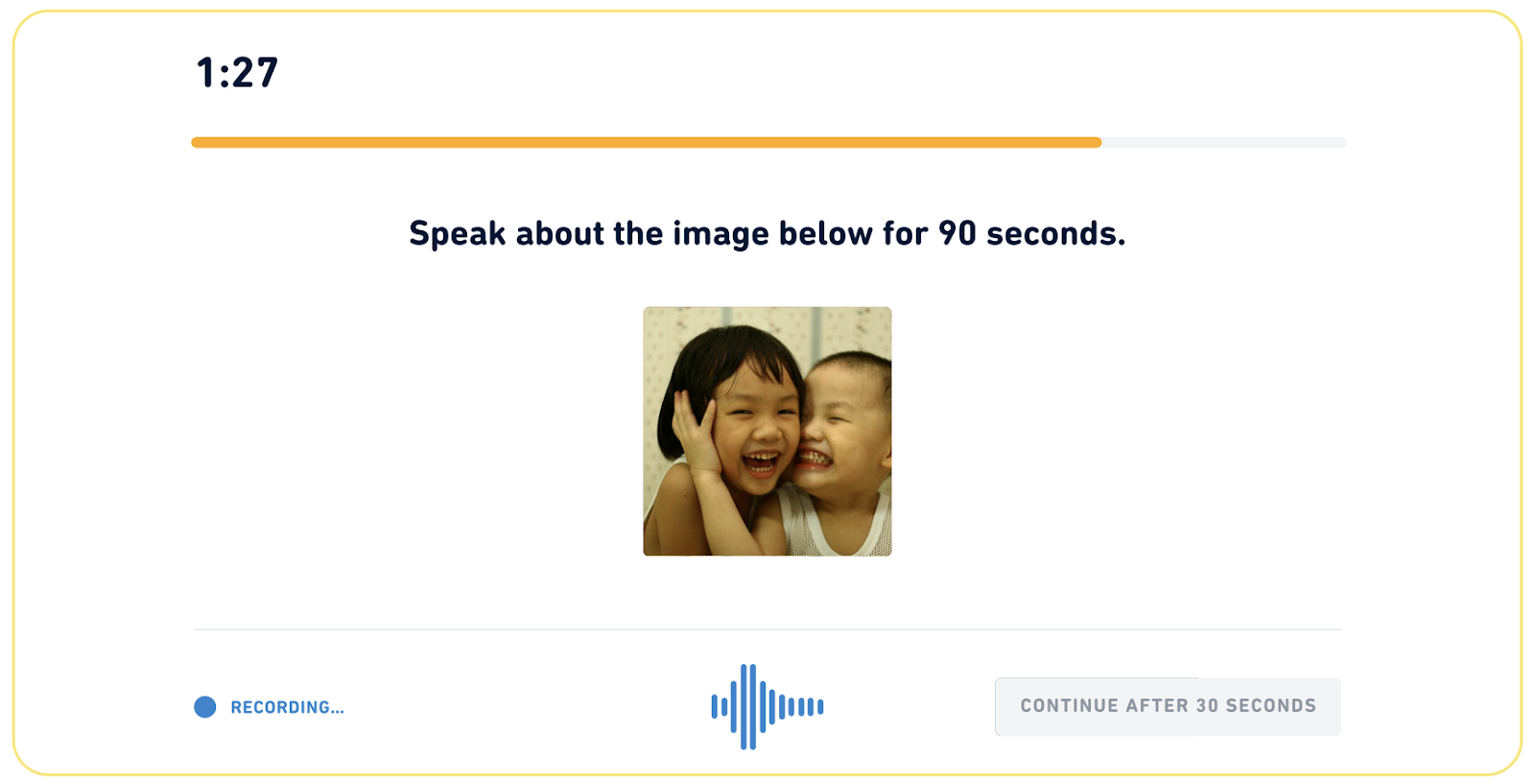 Exemplo de uma questão Speak About the Photo no Duolingo English Test