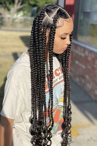 Picture of a girl Jumbo Box Braids With Curly Ends