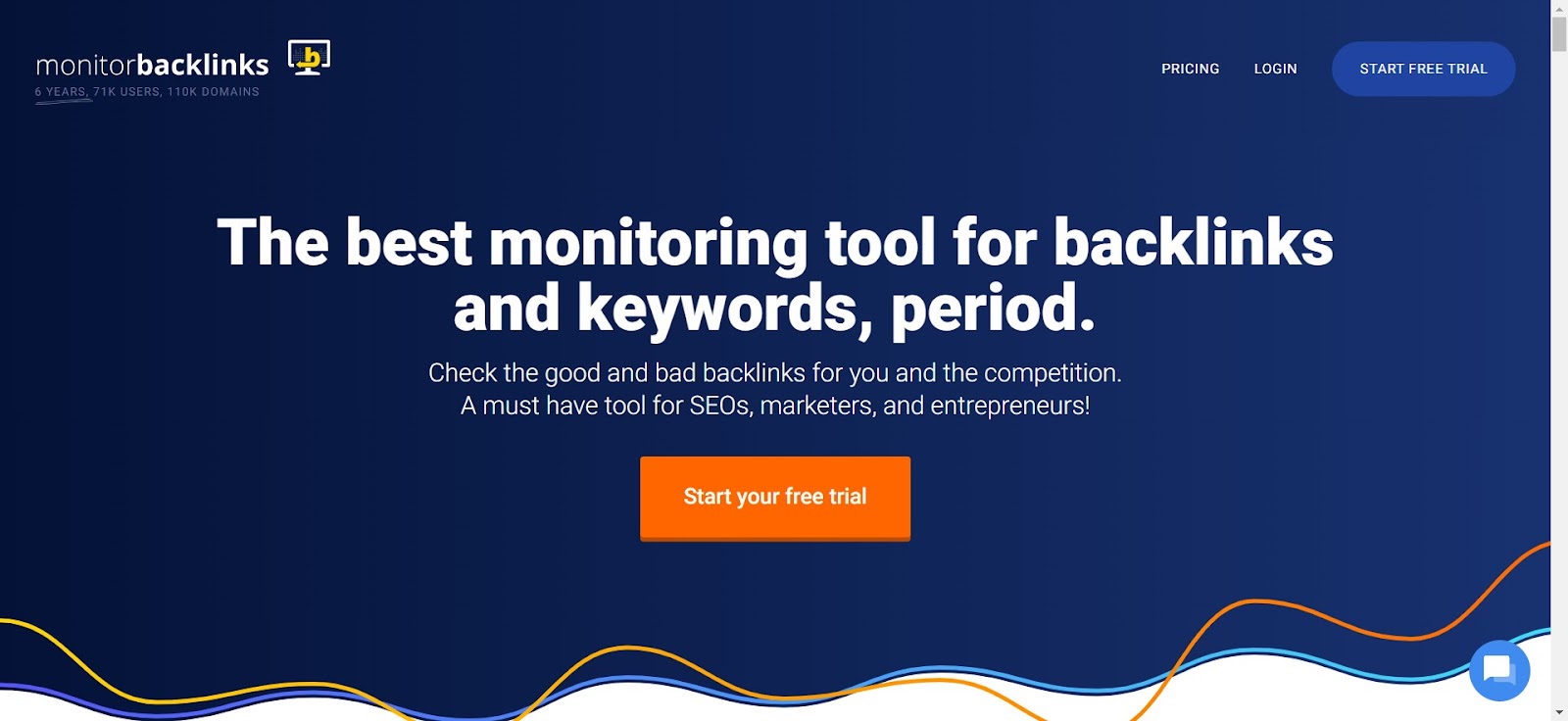 A screenshot of Monitor Backlinks's website
