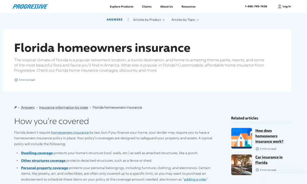 Progressive Florida homeowners insurance content example