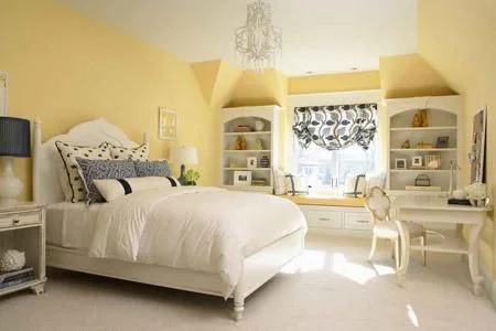 Two colour combination for bedroom walls #22: yellow and cream.