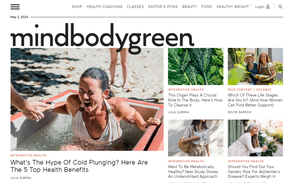 Homepage of Health and Wellness Blog - MindBodyGreen