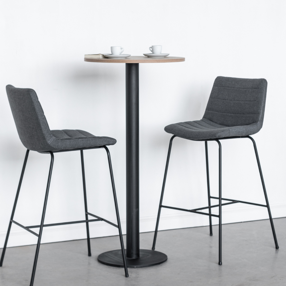 Set De Mesa Alta Redonda Zoar Y Taburetes De Acero Y Madera, 57% OFF