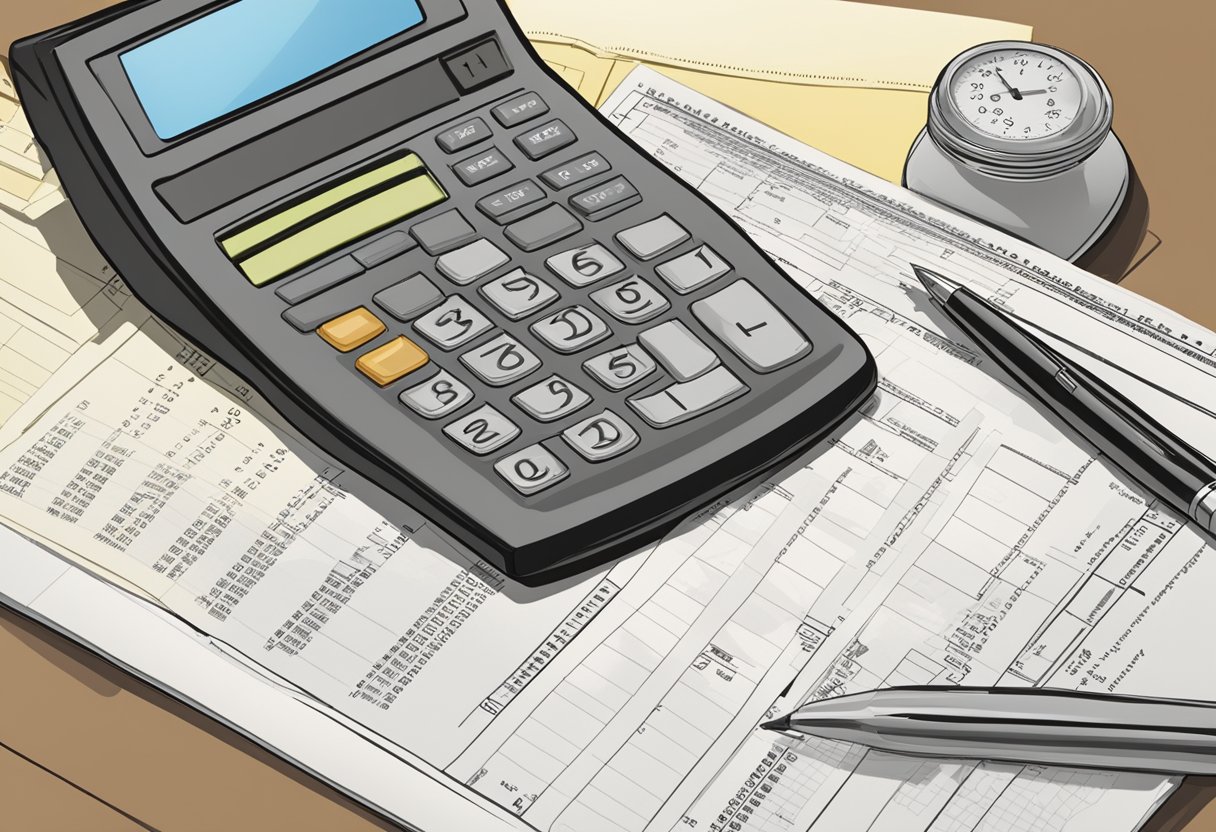 A paycheck lies on a desk, surrounded by a calculator, pen, and notepad. The numbers on the paycheck are highlighted, and a look of understanding is on the face of the recipient