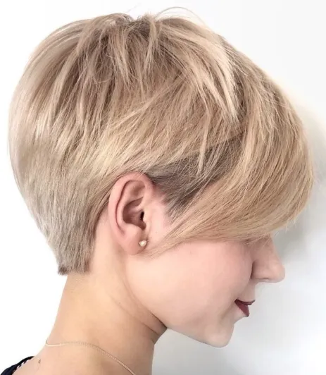 Boyish Haircut with Long Angled Bangs Pixie Haircuts For Thick hair