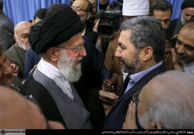 Iranian Supreme leader Ayatollah Ali Khamenei (left) meets IRPT leader Muhiddin Kabiri in December 2015.