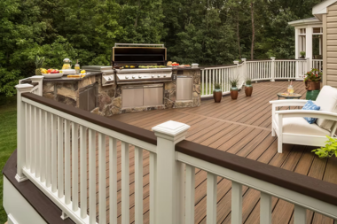 cocktail railing with composite deck BBQ grill and seating area custom built michigan