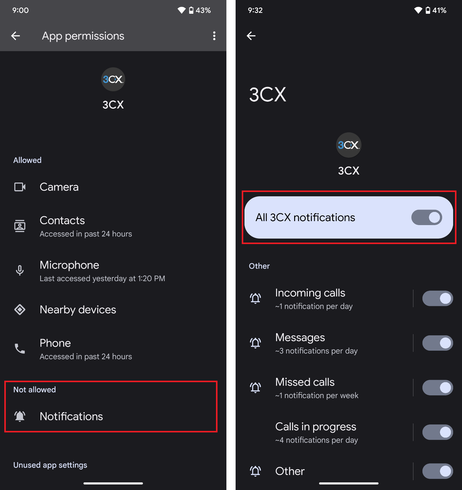 Permissões completas ao aplicativo 3CX no Android 13