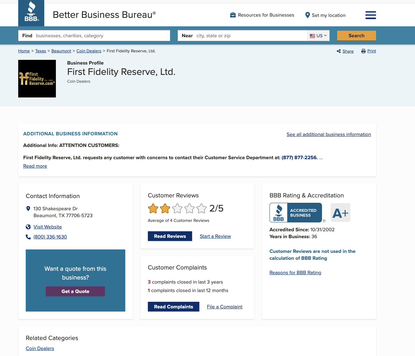 First Fidelity reserve lawsuit and BBB rating