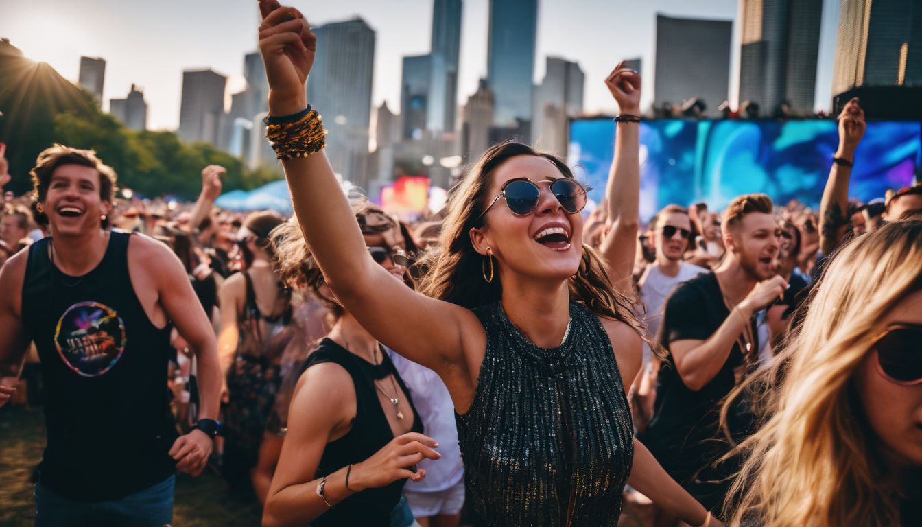 A diverse group of music fans enjoying a live performance at Lollapalooza.