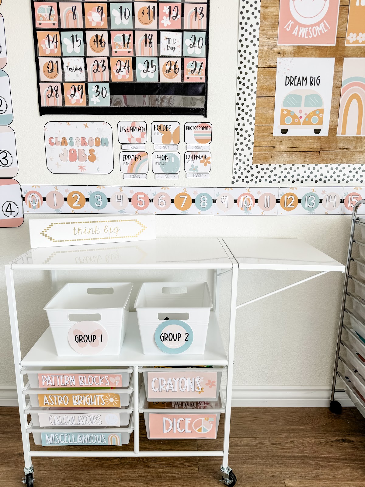 This image shows a view of a number line in a classroom. 