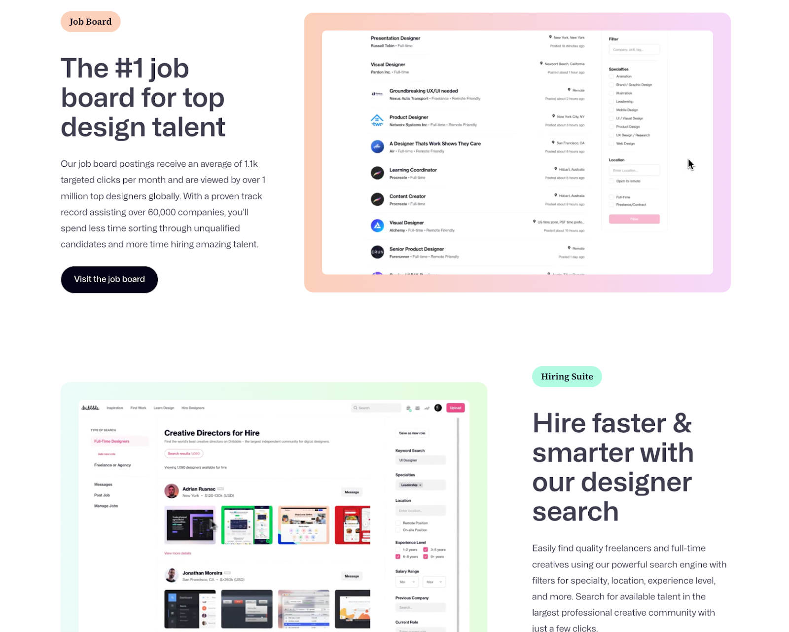 Dribble’s hiring page uses a gradient design to draw visitors’ attentions