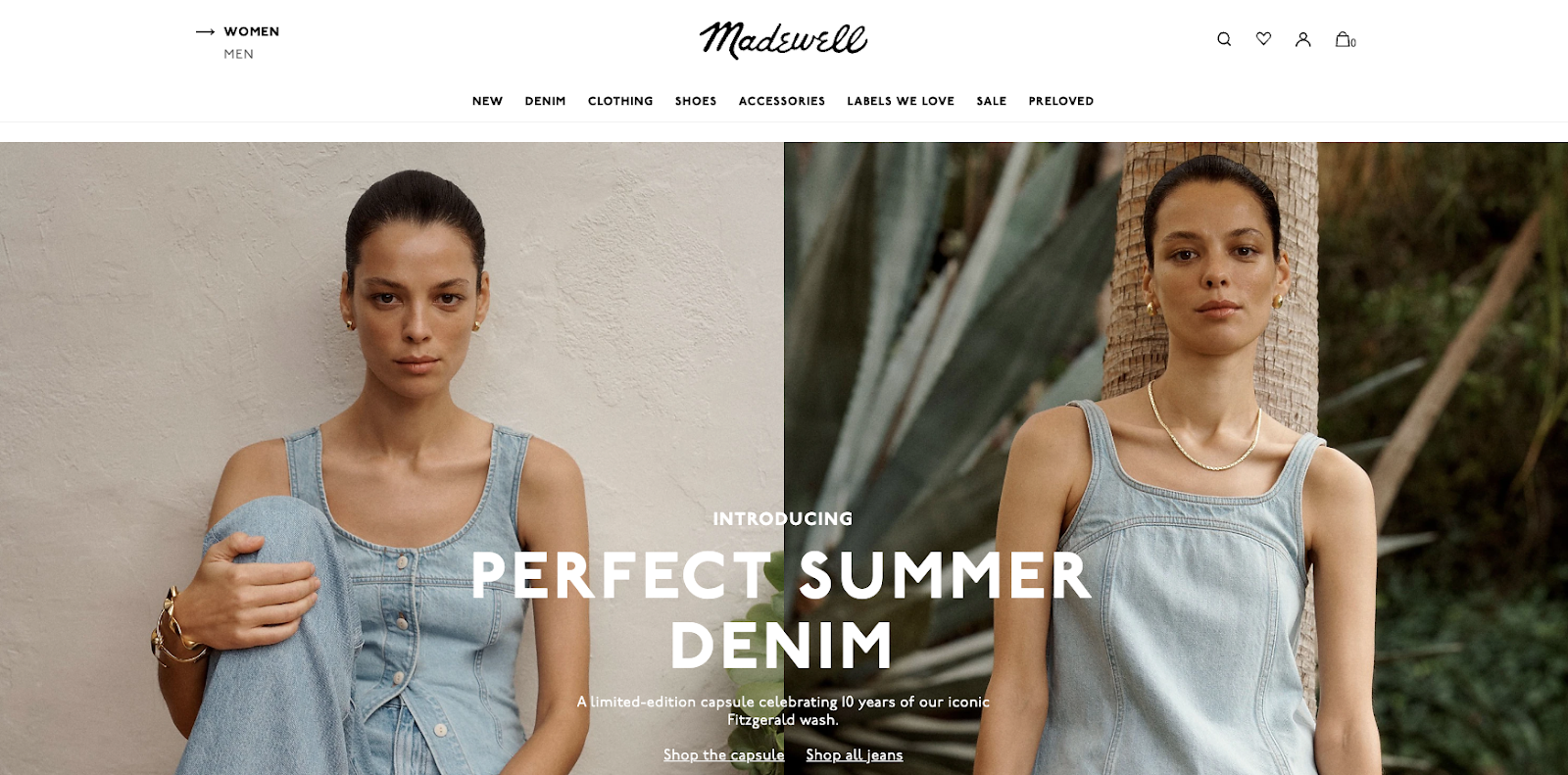 navigation bar example from madewell
