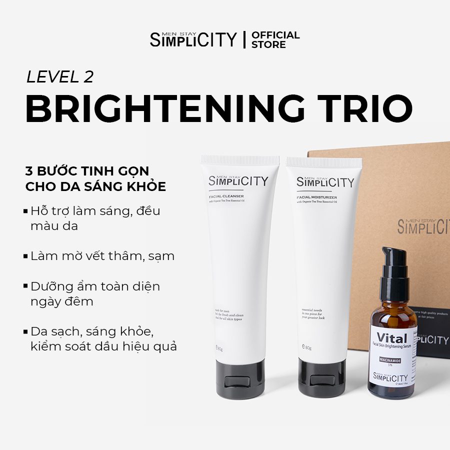 Bộ skincare cho nam chăm sóc da sau mụn, sáng da mờ thâm Level 2 - Brightening Trio 