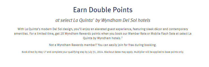 Double bonus points for stays at La Quinta Del Sol hotels