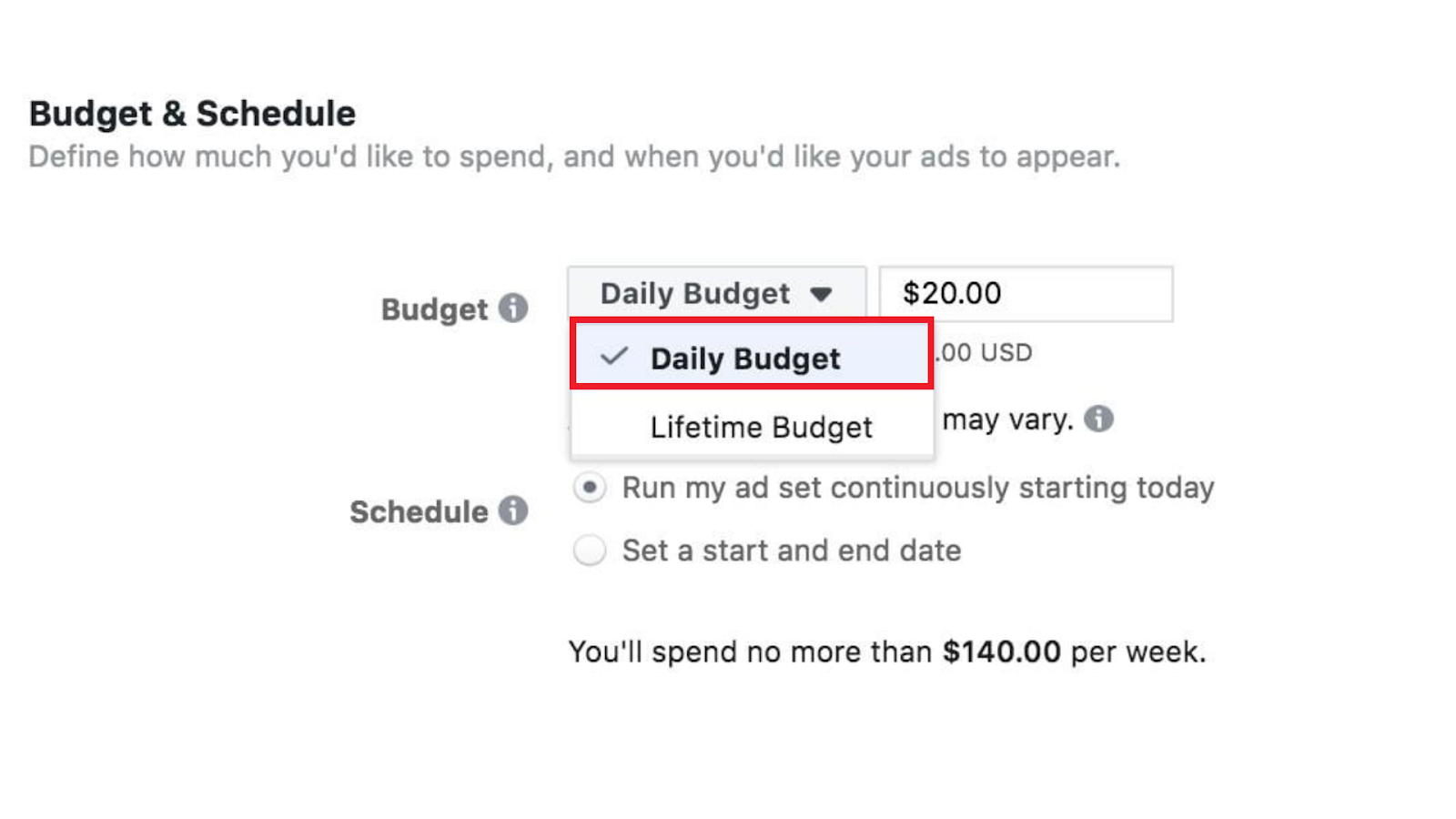 Facebook ads daily budget