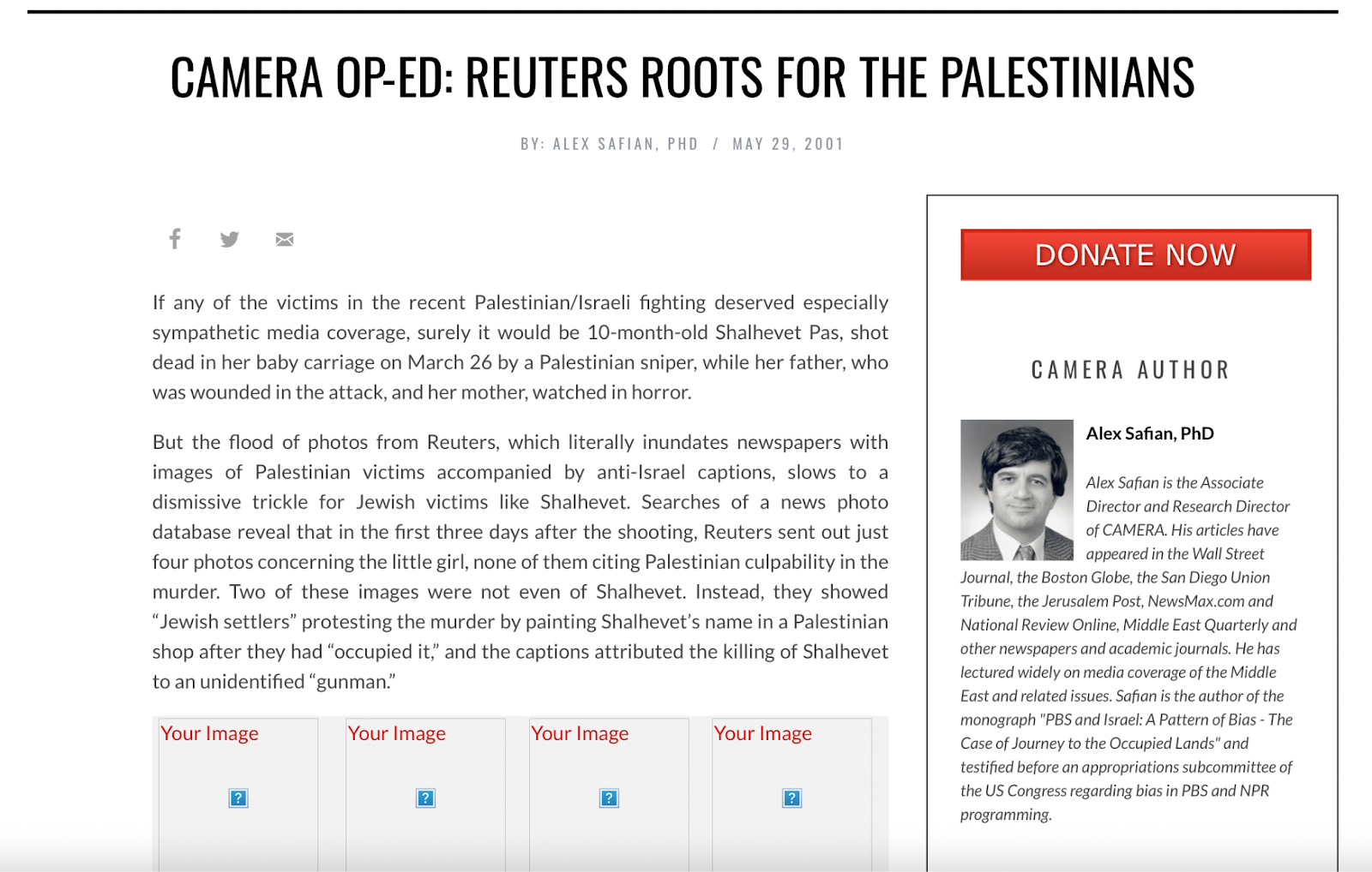 كاميرا تنتقد تغطية رويترز للأحداث في فلسطين عام 2001 - موقع منظمة كاميرا