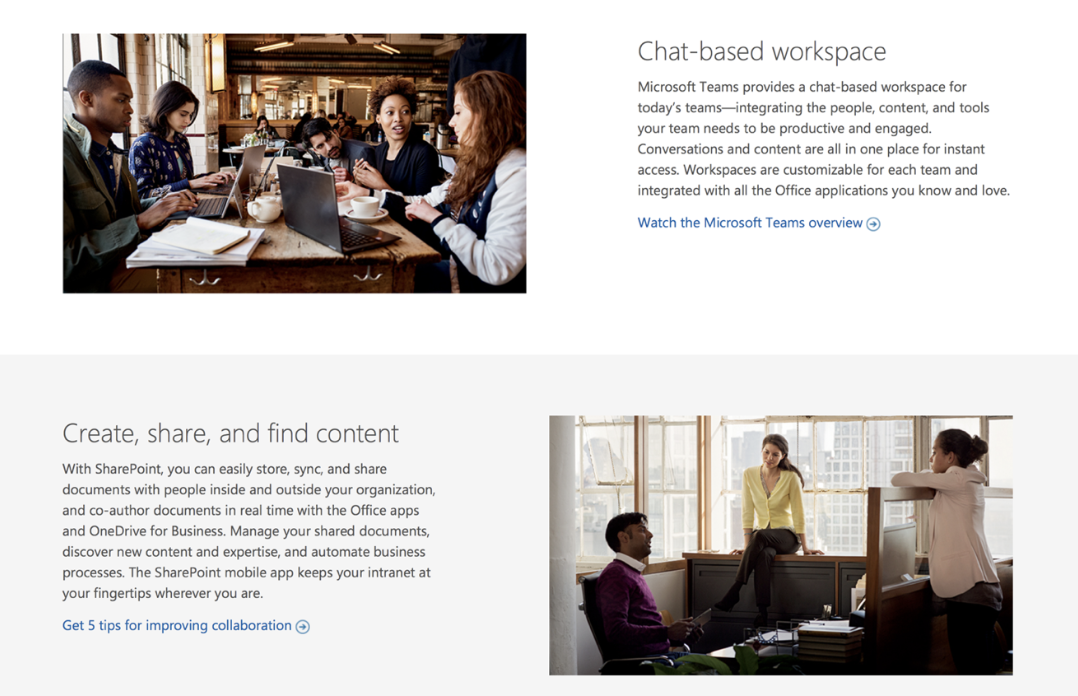 CTAs from Microsoft Teams' website.