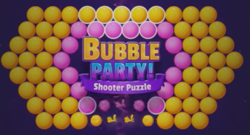 Screenshot of the Bubble Party mobile gaming app in the Google Play Store. 
