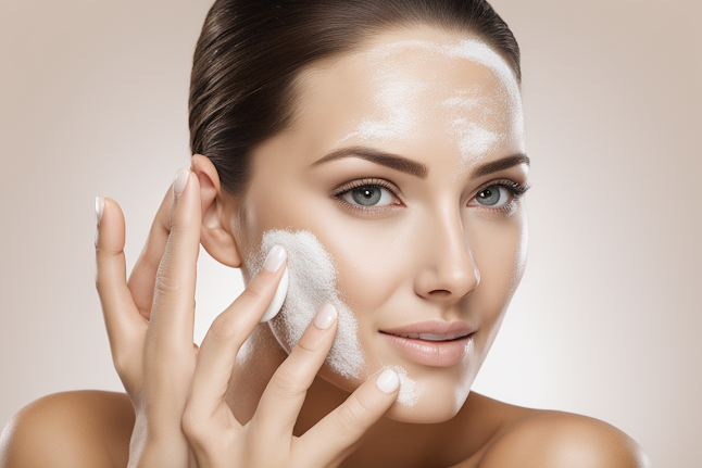 Applying exfoliant to face