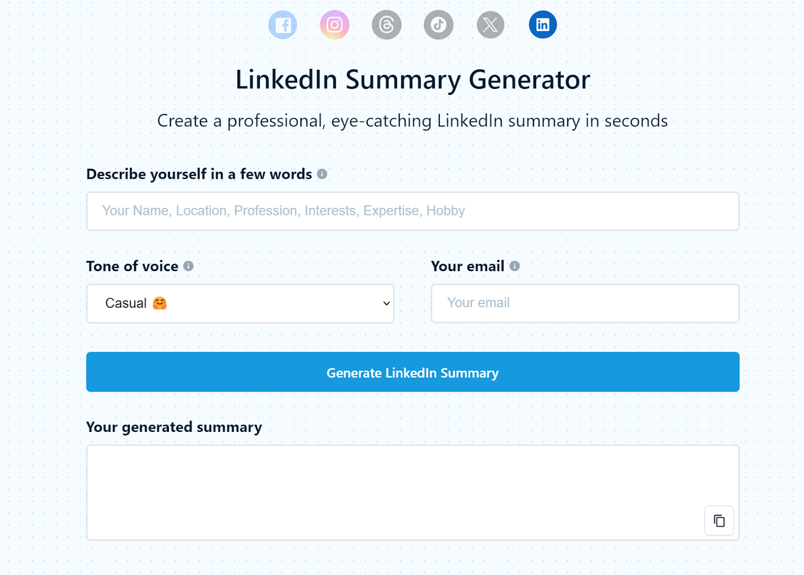 Mention - most popular and easy-to-use LinkedIn summary generators