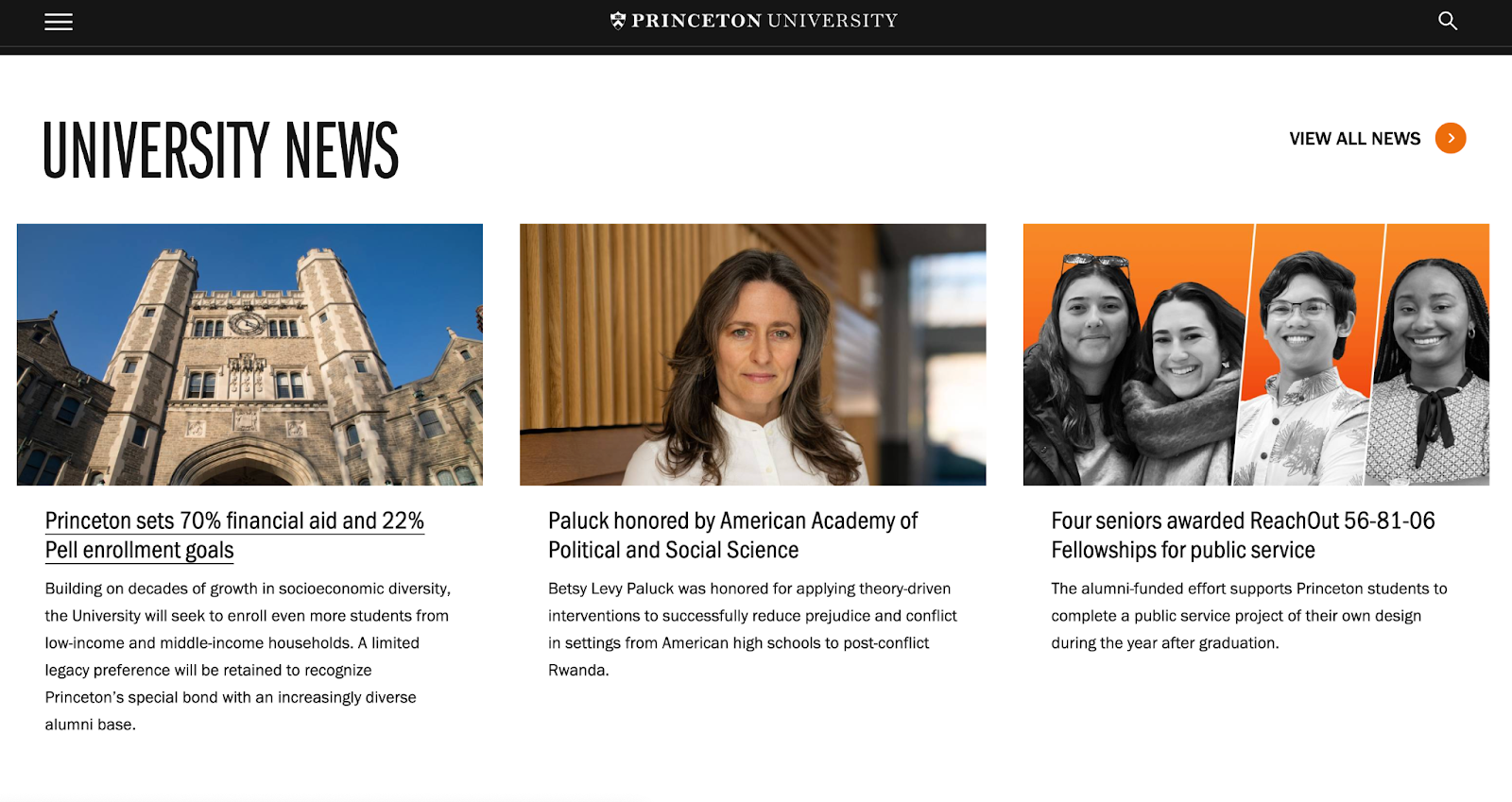 Princeton University landing page