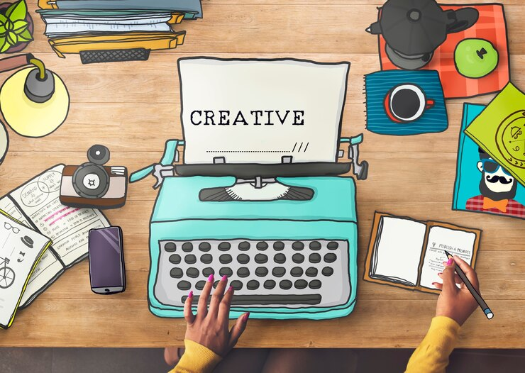 Graphical Illustration of Creative Ideas on a Typewriter