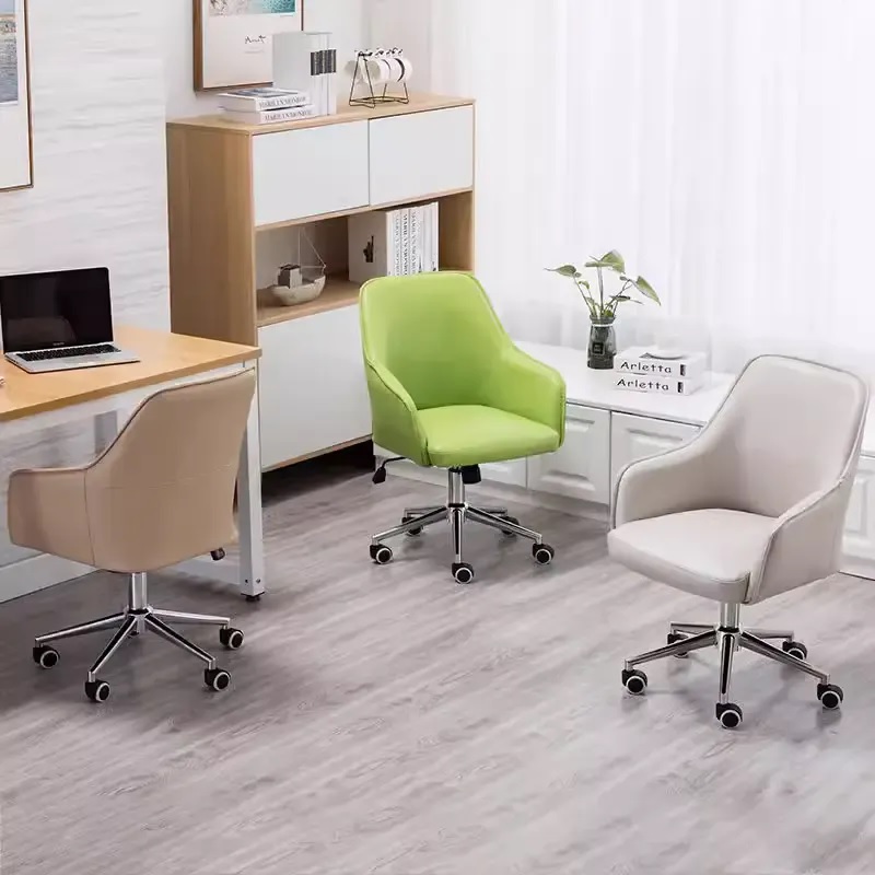 Microfibre leather swivel office chair in white with armrests