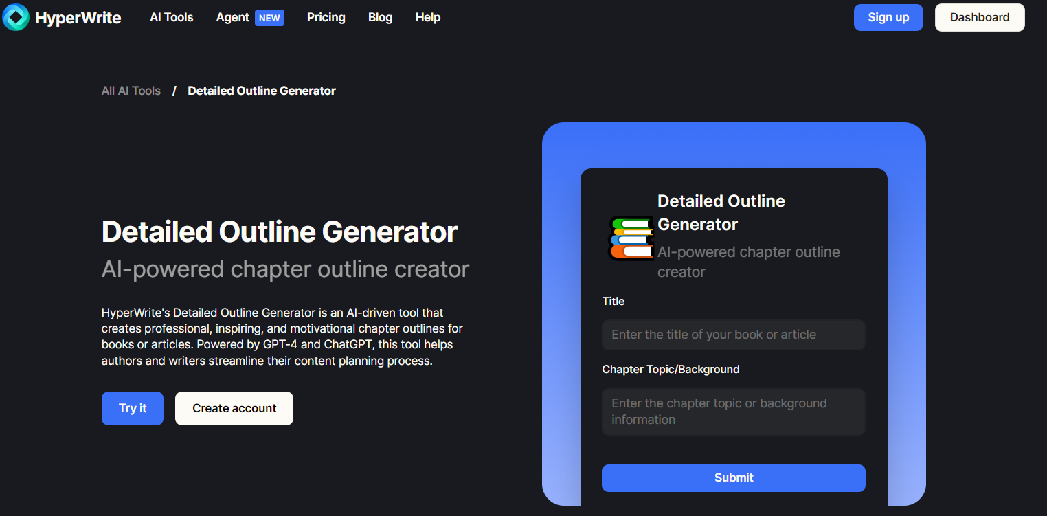 HyperWrite Detailed Outline Generator