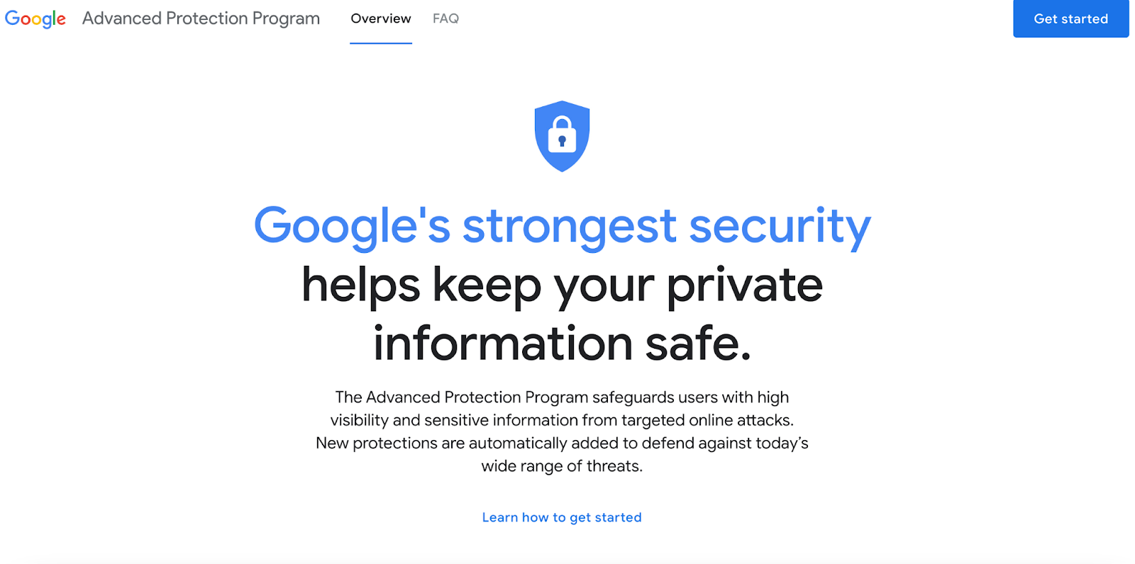screenshot of Google's Advanced Protection Program