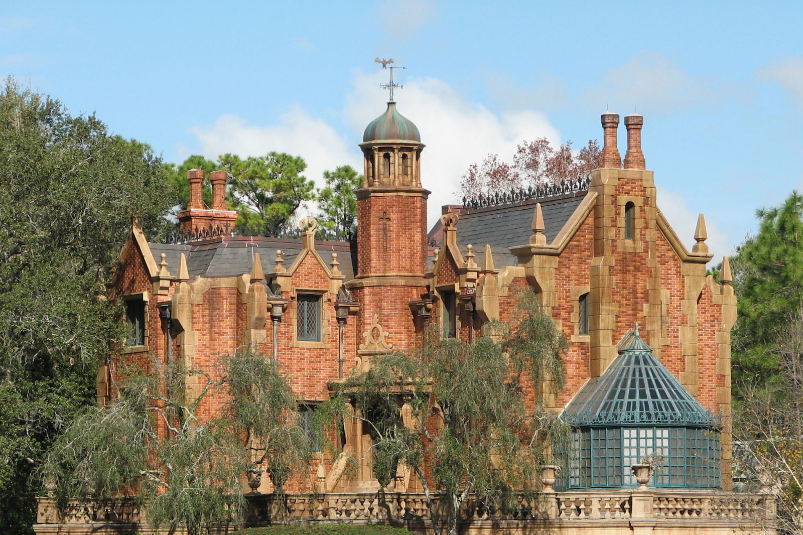 A view of the exterior of the Florida Haunted Mansion