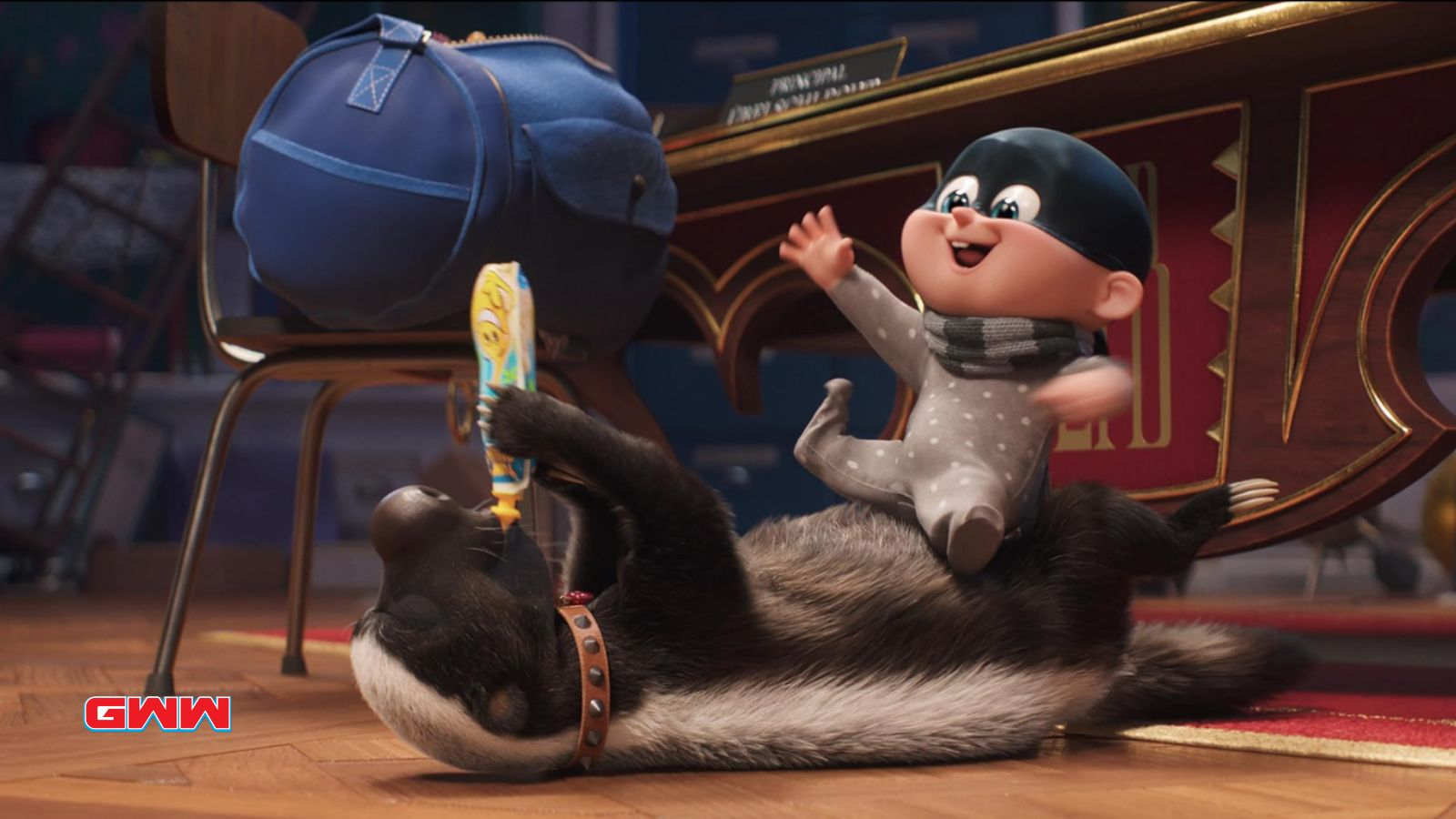 Baby Gru Jr. playing with a dog, Despicable Me 4 Release Date